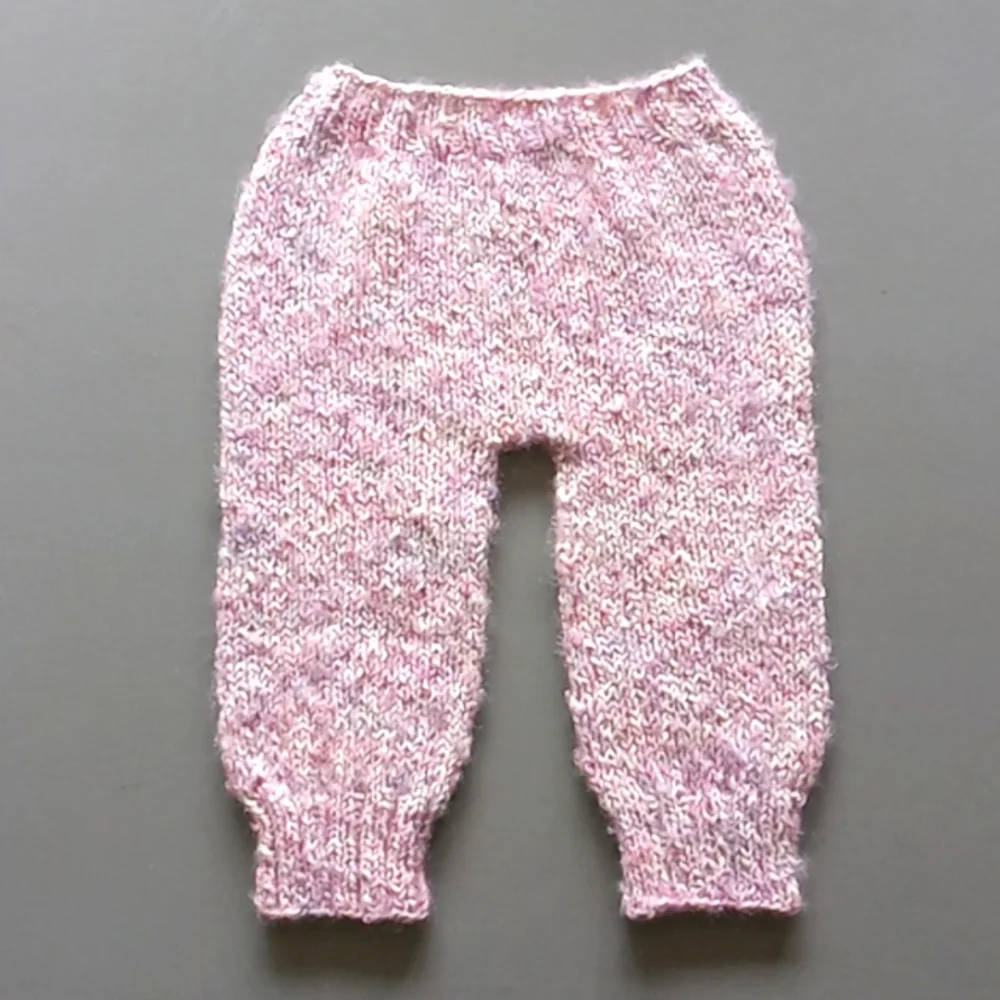 Handmade Handknit Light Pink Cotton Blend Baby Jogger Pants 3-6M